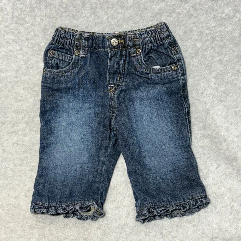 Infant Baby Girl 6-9 M Flannel Fleece Lined Jeans Lot of 2 pants - Picture 2 of 11